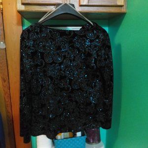 Size 1X Blue Sparkle on Black velvet New